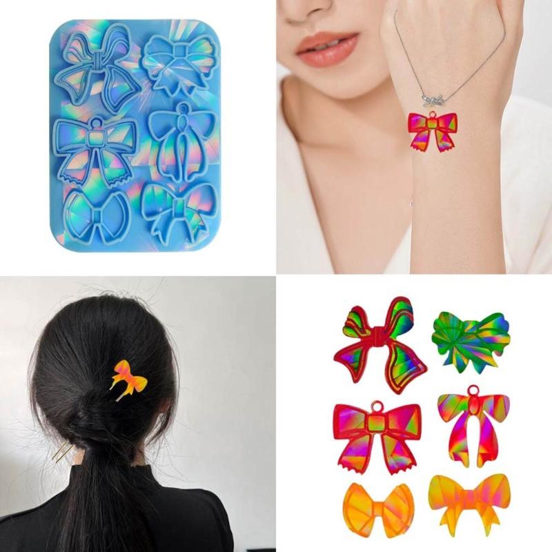 Cute Bowknot Silicone Molds Holographic Epoxy Resin Mold DIY Keychain Pendant Mold Handmade Jewelry Tool Easy To Clean