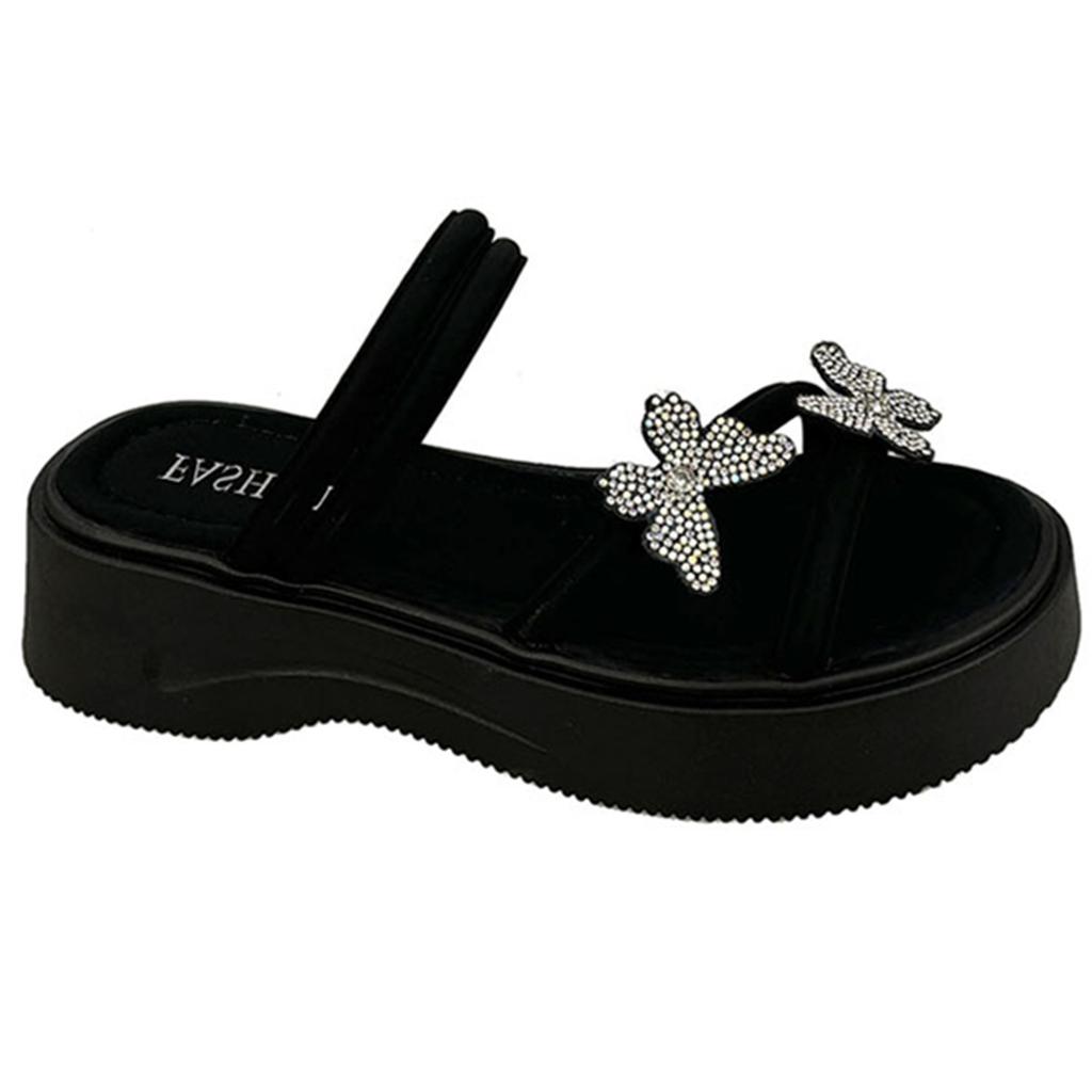 Fashion House Slippers Platform Butterfly-Knot Glitter Slides Shoes Slipers Women Jelly 2025 Crystal Shoes Woman 2025 Glitter Slides Hou