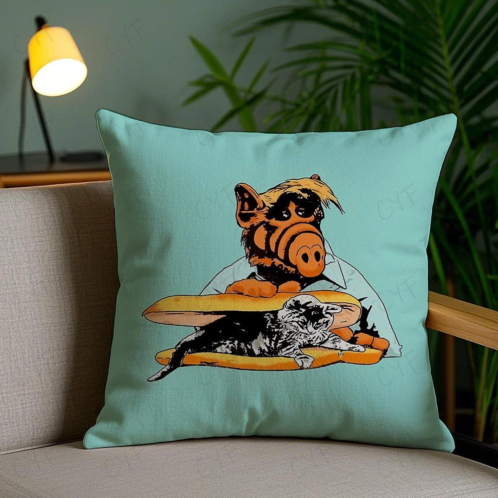 Tv Series Alf Pillow Case Anti-Dustmite Pillowcase Invisible Zipper Silky Short Plush Sofa Cushion Cover