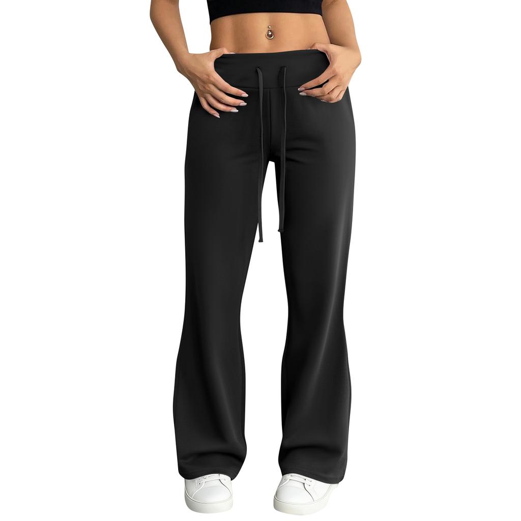 Damen Schlaghose Lässige Kordelzug Elastischer Bund Bequeme Schlaghose Yoga Lose Hose