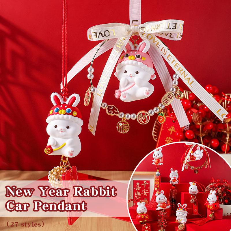 2024 New Year Rabbit Car Pendant Car Mirror Cute Rabbit Decoration Ornament Hanging Valentine's Day Gift Automotive Interior