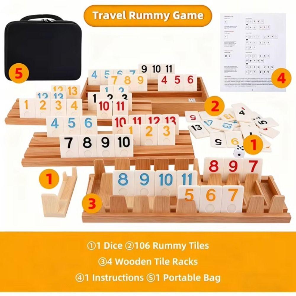106dílná dřevěná hra Rummy Kostky 106 dílků Klasická desková hra Deskové hry Rummy dílky Rodinná hra