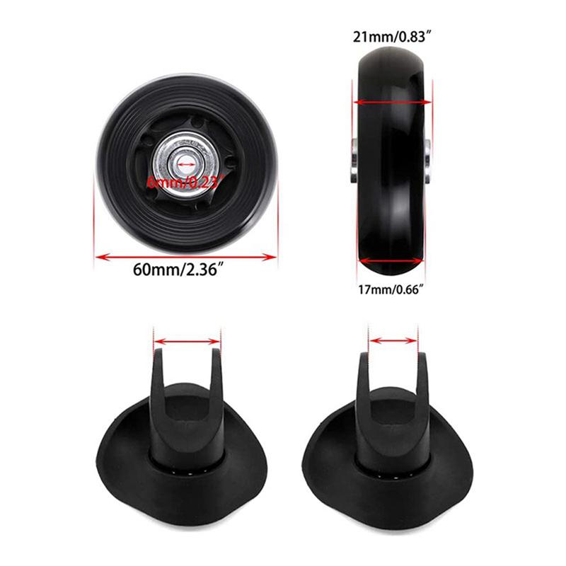 ABUL-60Mm X 18Mm Luggage Suitcase Replacement Wheels, Rubber Swivel Caster Wheels Bearings Repair Kits, 2 Set Of 4