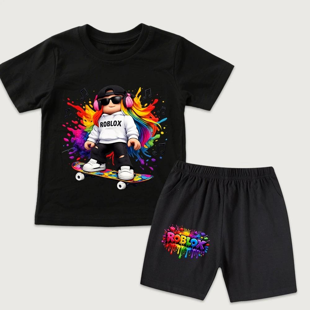 Cartoon Game Character Boys Printed Men's T-shirt and Shorts 2 Piece Set Summer Casual Outfit for Men's and Women's Clothing