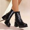 Waterproof table square head high-heeled short boots women's 2025 autumn and winter new thick heel versatile temperament Martin boots heightening fash