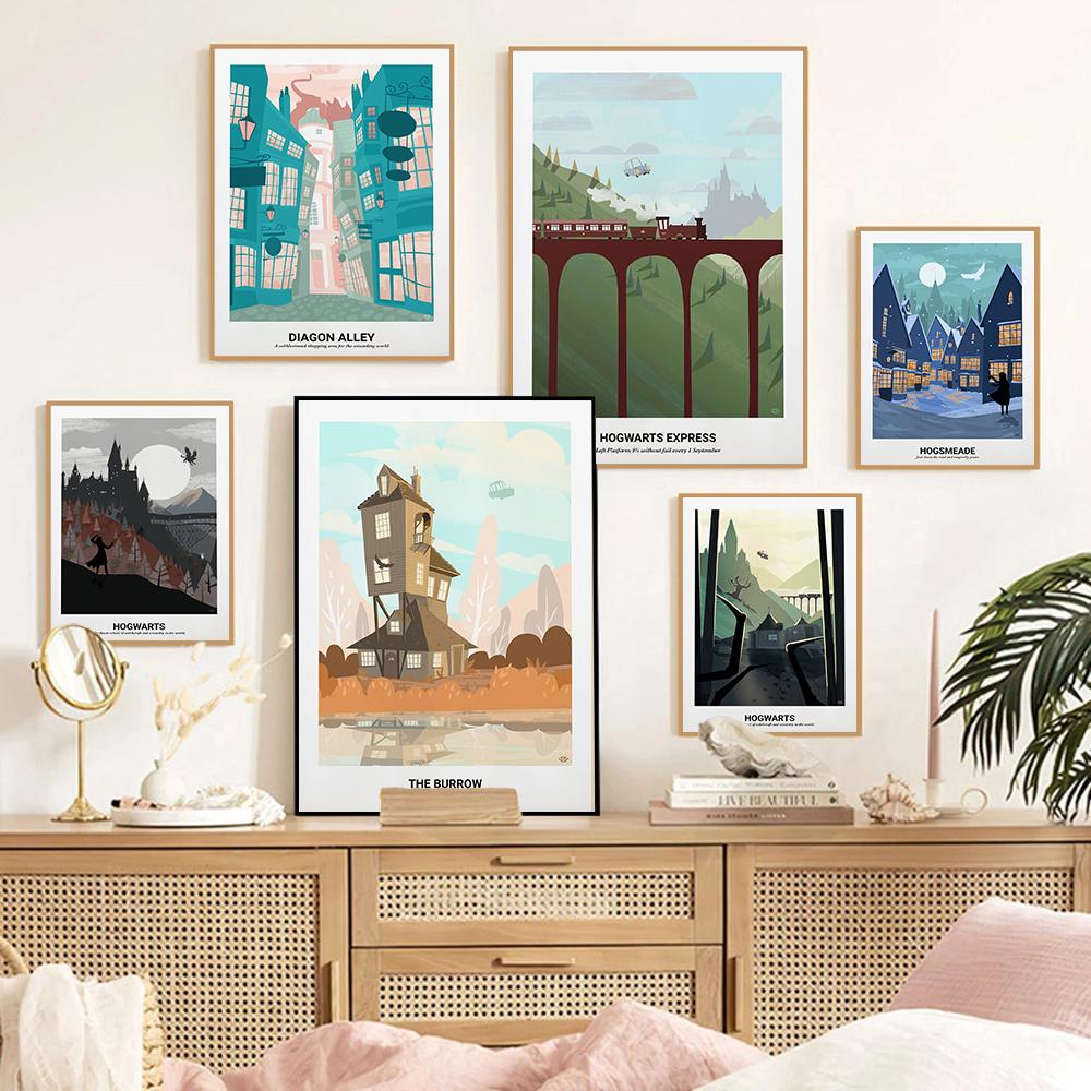 Landscape Minimalist Poster Movie World Canvas Print Lake Sun Mountain Canvas Painting Abstract Farm Picture Room Home Decor