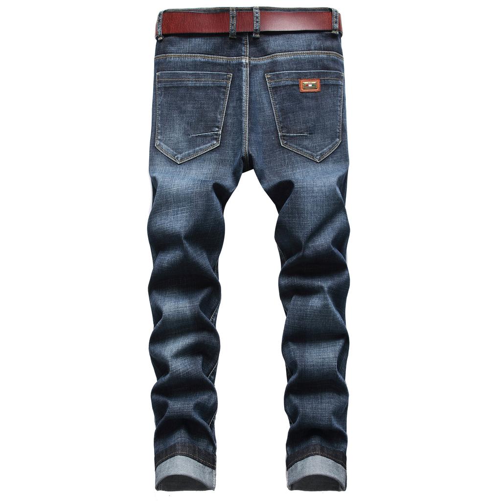 Original European And American Men'S Business Small Straight Tube Elastic Badge Denim Pants