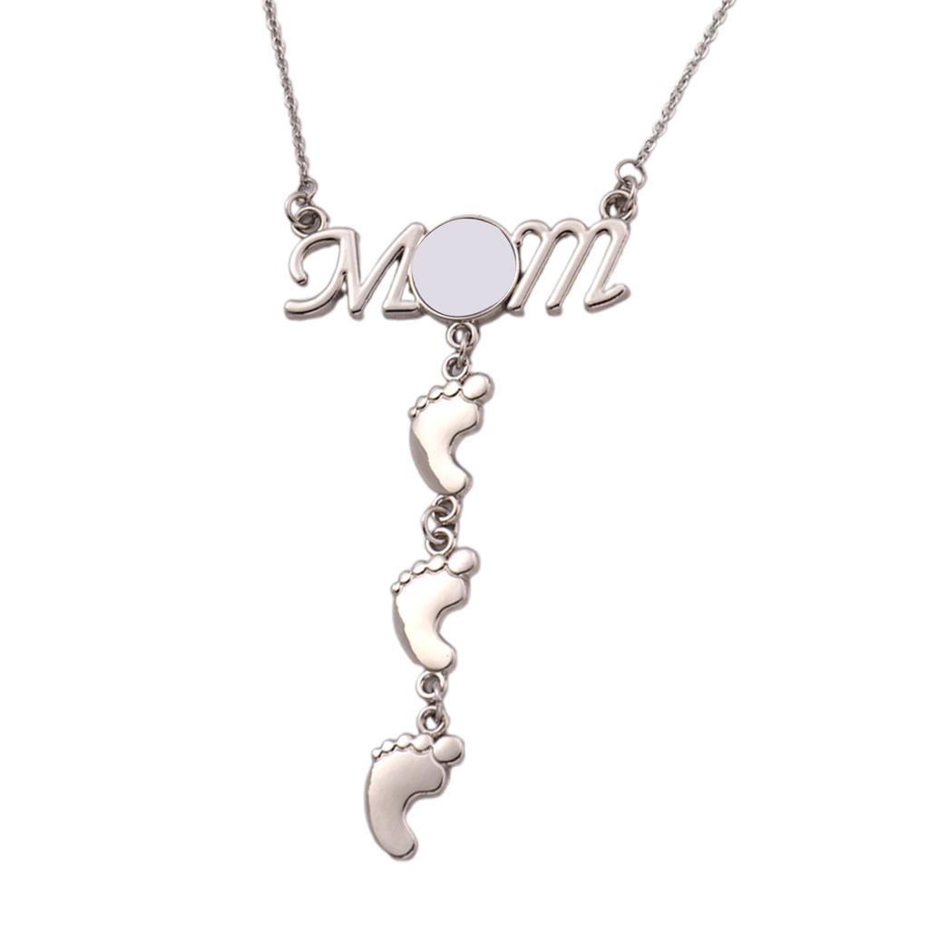 Heat Thermal Transfer Pendant Necklace Sublimation Blanks Mom Footprint Pendant Clavicle Chain Bezel Pendant Necklace