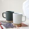 Japanese-style vertical pattern mug with lid ceramic cup simple ins style white sesame glaze coarse pottery coffee cup