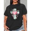 European Size Womens God Is Great Graphic T Shirt Five Colors Heart Cross Print Bright Vibrant Faith Love Positive Energy Short Sleeve Casual Daily
