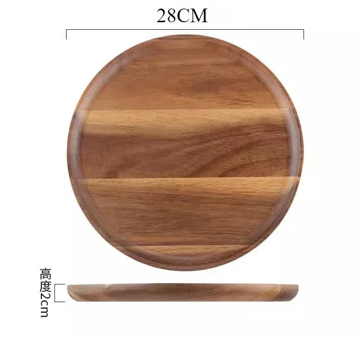 Wooden Round Tray Acacia Wood Home Coffee Bread Plate Multi-Purpose Solid Wood Afternoon Tea Treats