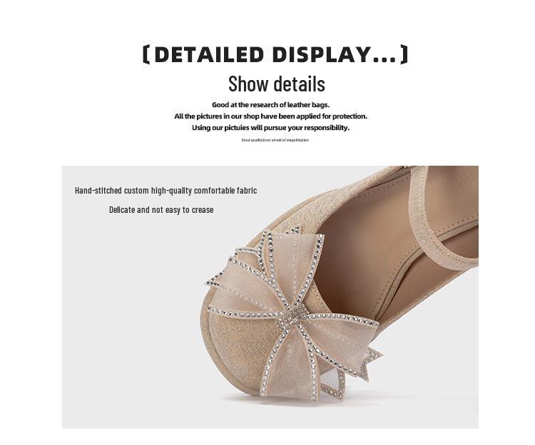 2024 Spring/Summer Bridesmaid Mary Jane Rhinestone Bow Heels - Versatile Women's Chunky Heel Shoes