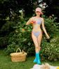 Retro Striped Women's Bikini Set with Sunscreen Long Sleeve Cover-Up