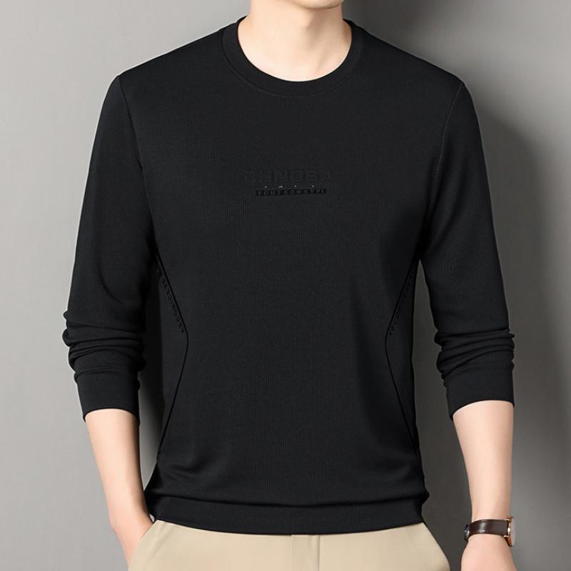 Jesienna Męska Bluza z Długim Rękawem z Okrągłym Dekoltem, Casualowa Bawełniana Koszulka z Nadrukiem, Koszulka Bazowa dla Mężczyzn
