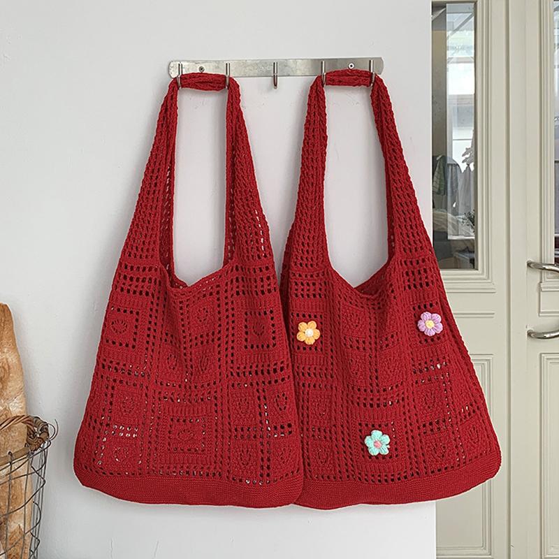 Basit Tığ İşi Tote Çantalar Moda Oyuk Örgü Kadın Çantaları Günlük Kadın Omuz Çantaları Bayan Alışveriş Üst Saplı