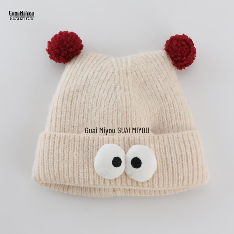 Children's Korean Style Cartoon Knit Hat - Thick, Warm, and Windproof for Boys and Girls.