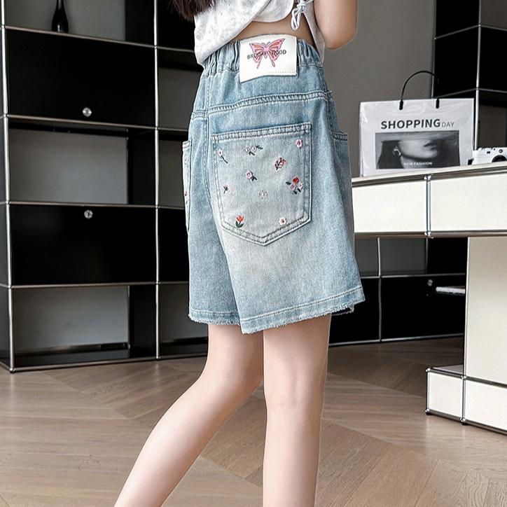 Girls' Summer Clothes Denim Shorts Versatile Outerwear Mid Length Pants Children's Casual Pants Women's Summer Cropped Pants