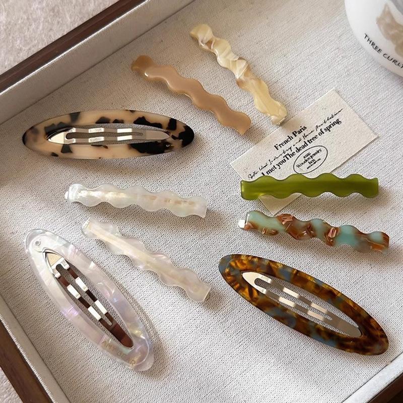3Pcs Wave Hair Clips Acetate Clip Candy Color Hairpin Trendy Leopard Bb Clip Y2K Hair Accessories for Women Girls Korean Style
