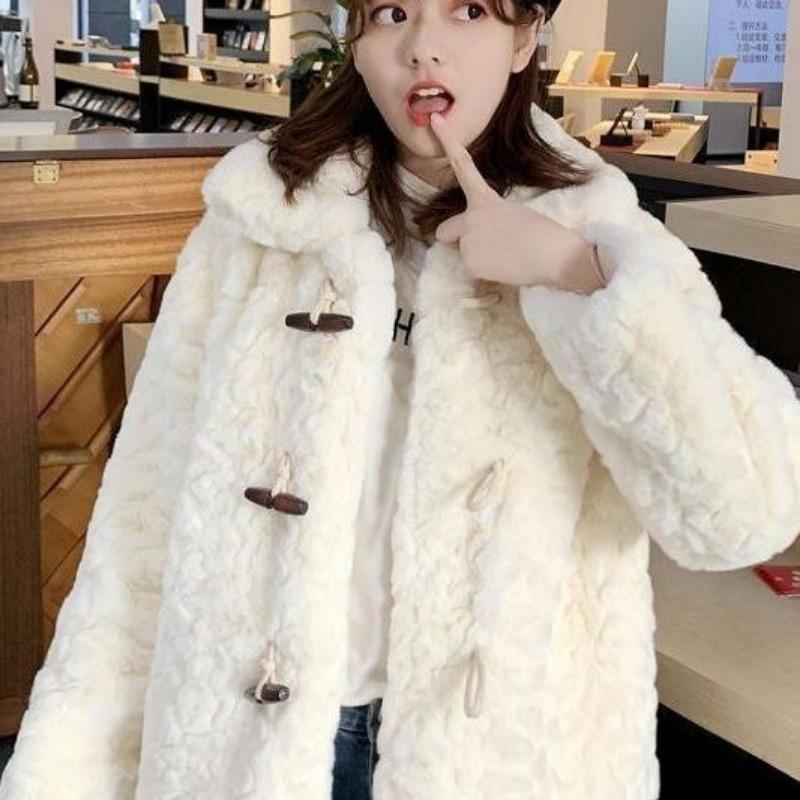 

Новое пальто из овечьей шерсти женское короткое толстое зимнее маленькое мягкое плюшевое из искусственного меха свободное S recommends 80-47.5 kg белый