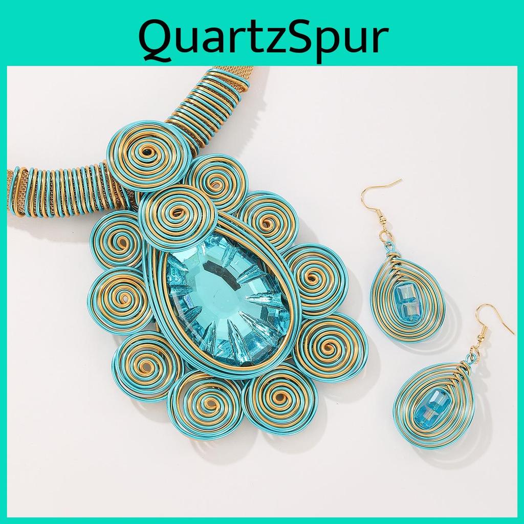 Personalized Jewelry Set With Mixed Material Crystal Drop Earrings And Statement Necklace For Teens