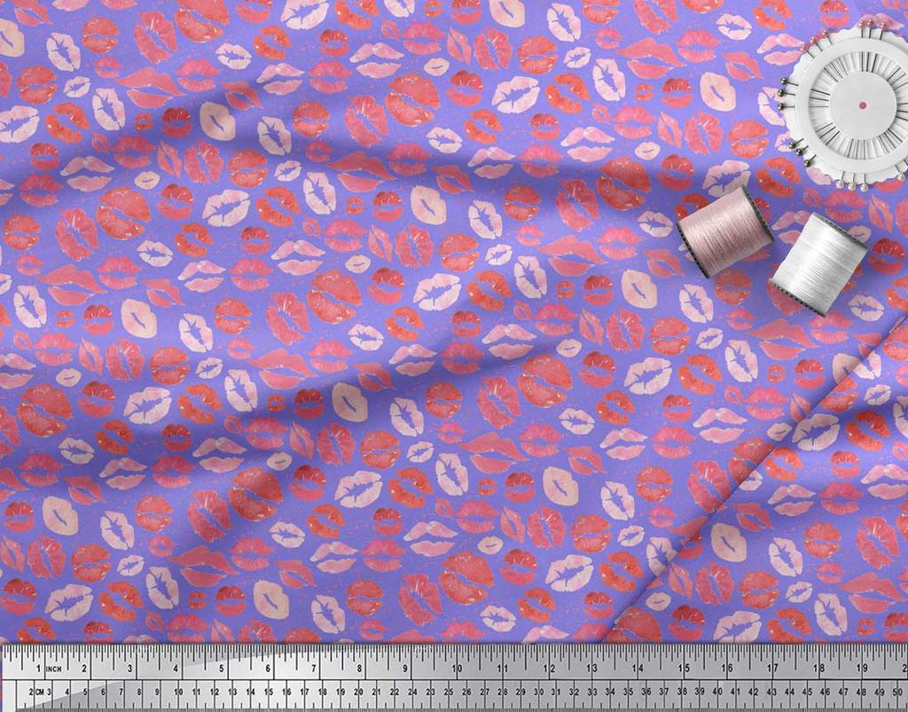 Soimoi Purple Japan Crepe Satin Fabric Lips Women Decor Fabric Printed metre 42 Inch