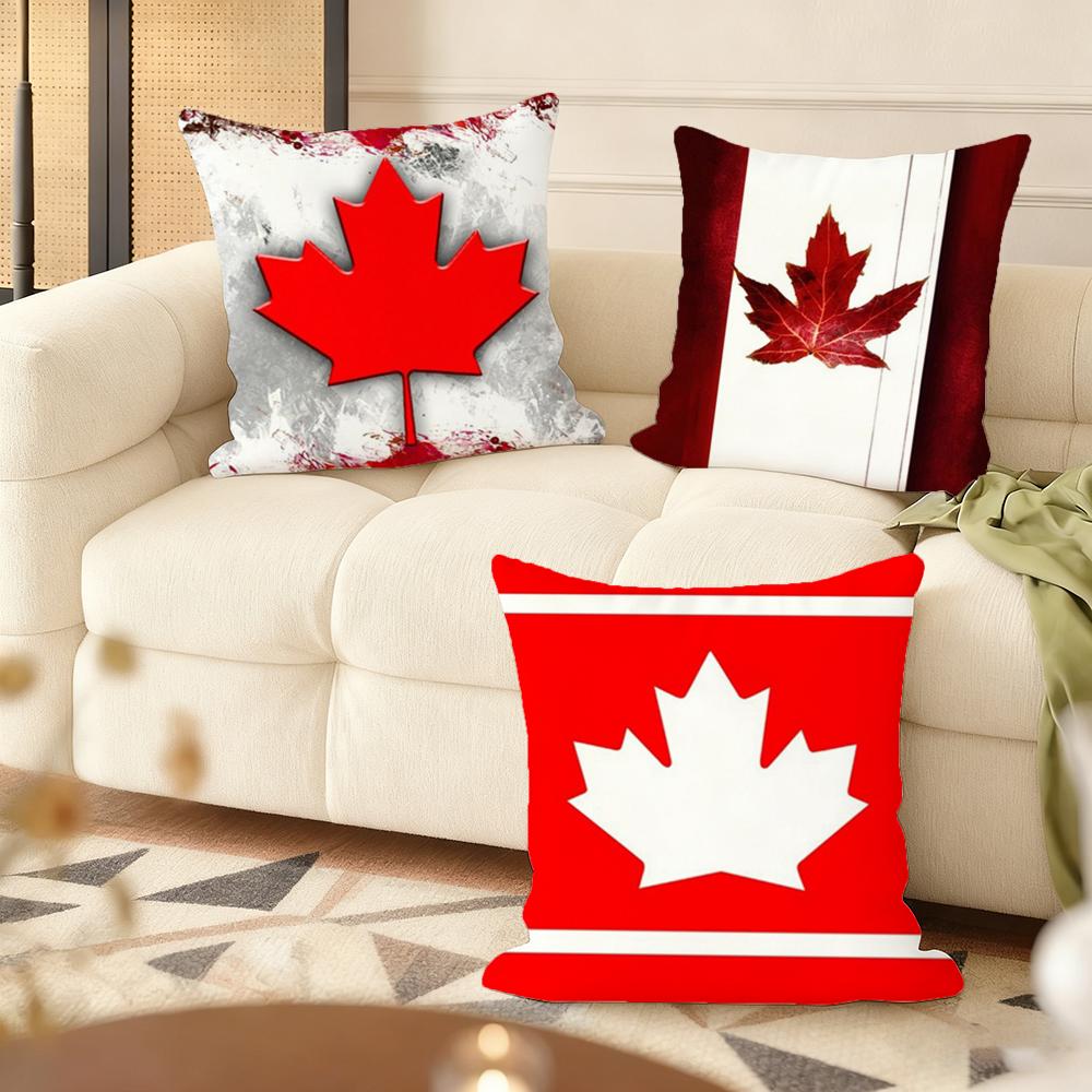 Canada Canadian Flag Ca Leaf Cushion Cover Soft Short Plush Pillow Cover Smooth Cozy Texture Aesthetic Cushion Case Home Decor
