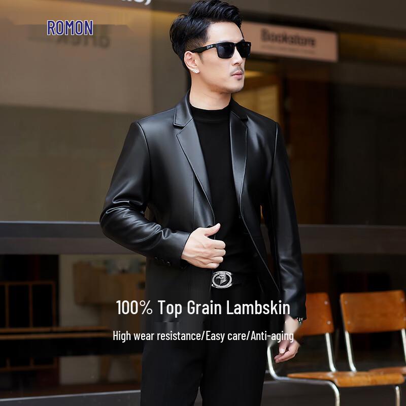 

Luomeng Men s Genuine Sheepskin Leather Blazer Jacket M
