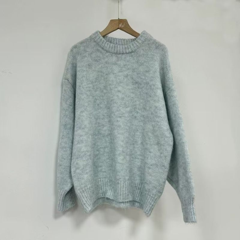 

Fashion Wind New Arrival Loose Knitwear Long Sleeves Loose Sweater Loose Knit round Neck Top Blue One size