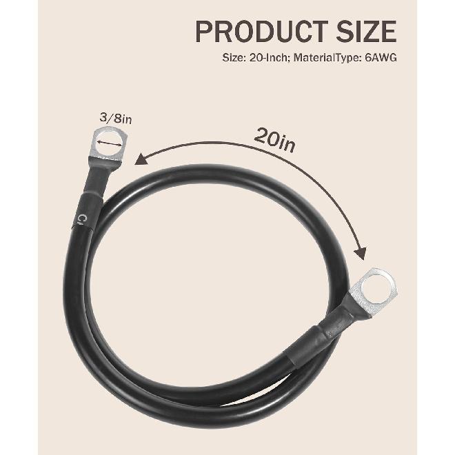 6 AWG Battery Cable,20 Inch Red&Black Battery Cable Battery Wire,Car Accessories Battery Power Inverter Cables Set with 3/8"Lugs Terminals,for Car