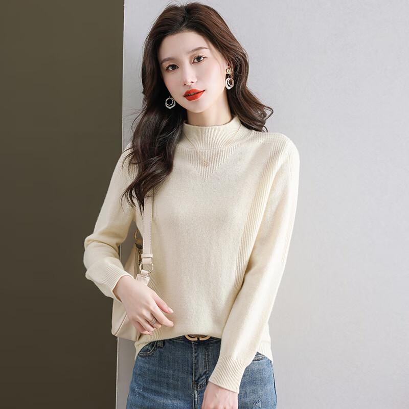 Yiliteng Women's 100% Lambswool Semi-High Neck Sweater
