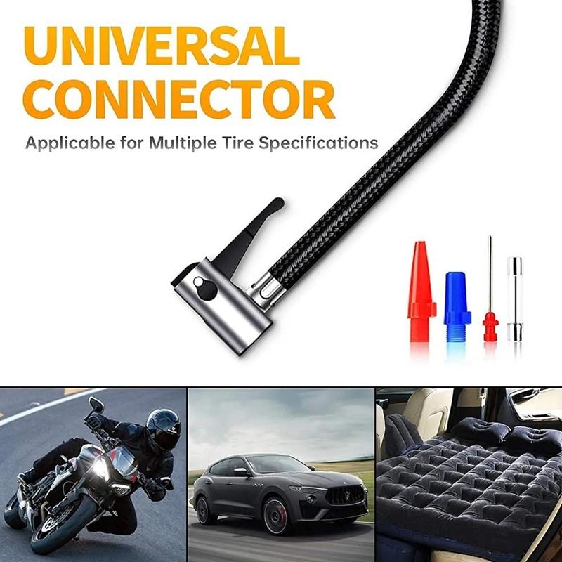 Umflator Anvelope Compresor Aer Portabil DC/AC, Pompă Electrică Aer Anvelope cu Manometru Presiune Anvelope, 150PSI Pompă Aer Auto-Stop cu Lumină LED pentru Mașină