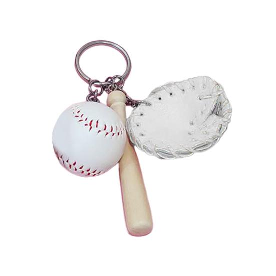 Baseball Keychain Pendant Zinc-Iron Alloy Wood Faux Leather Baseball Bat Cap Team Gift Baseball Fan Accessory
