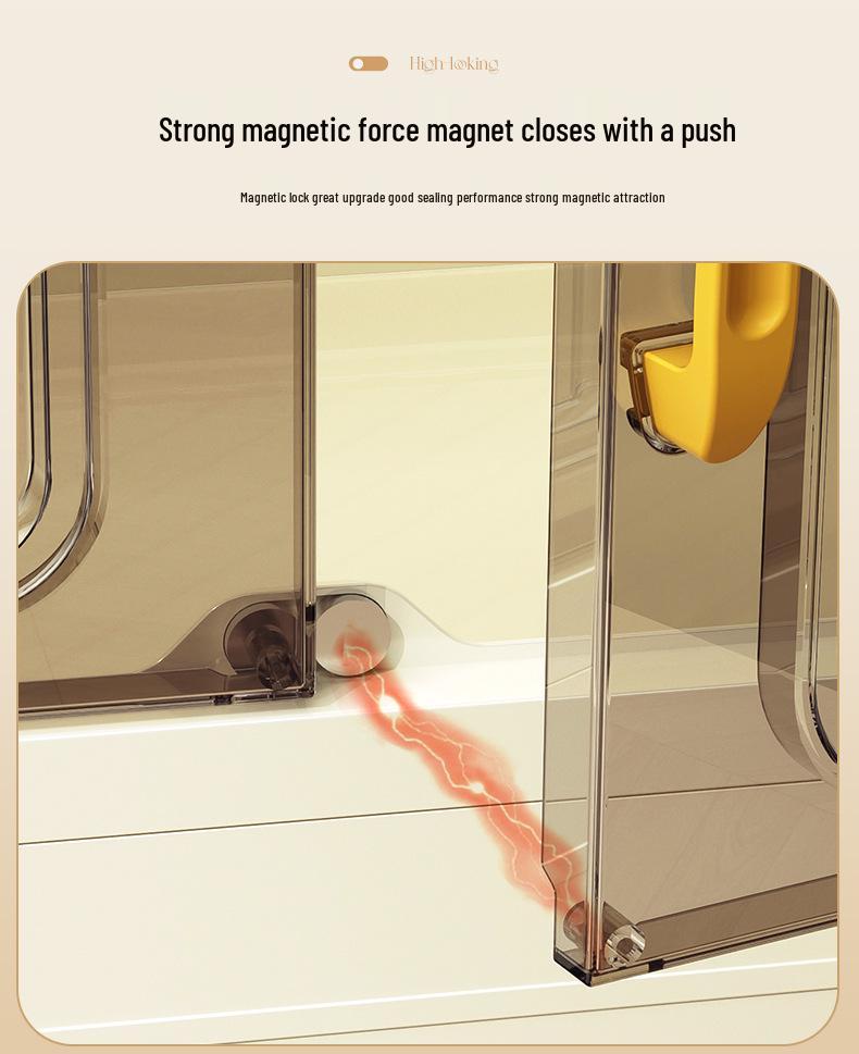 40-60cm Wide Transparent Foldable Double Door Floor Storage Cabinet with Multiple Layers
