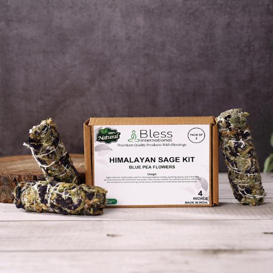 Bless-International Himalaya-Salbei-Blau-Schmetterlingsblüten-Räucherstäbchen Premium-100%-Natürlich-und-Bio Handgefertigt-4-Zoll-Lang