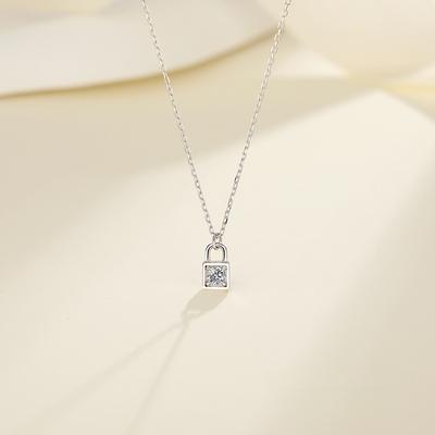 Gentle Mosang Stone Lock Necklace for Women's Simple and Fashionable Personality Necklace with Collar Chain