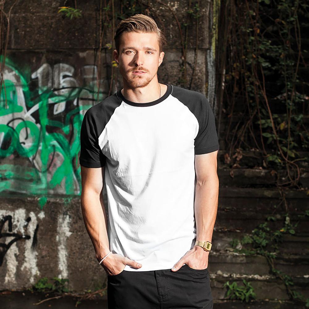 Build Your Brand Raglan-Kontrast-Kurzarm-T-Shirt für Herren