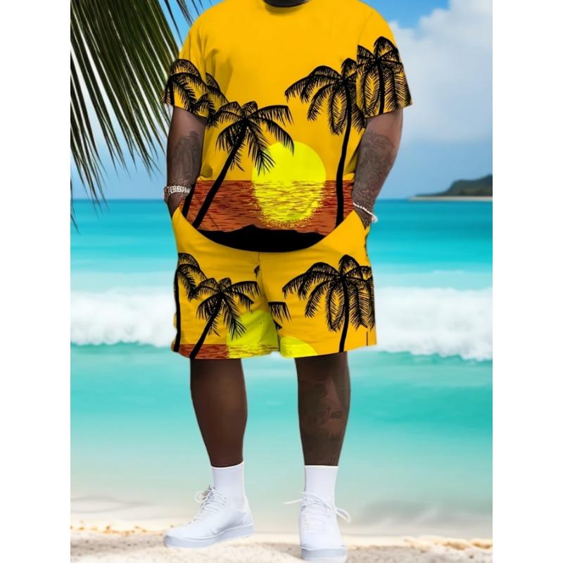 Модная мужская футболка спортивный костюм из двух предметов повседневный с коротким рукавом пляжный курортный стиль костюм из футболки + шорт и брюк для мужчин S