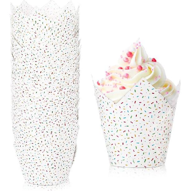200 Pcs Wedding Tulip Cupcake Liners Bridal Shower Muffin Liners Baking Cups Greaseproof Paper Cupcake Wrappers Cups for Party Wedding Anniversaries Confetti