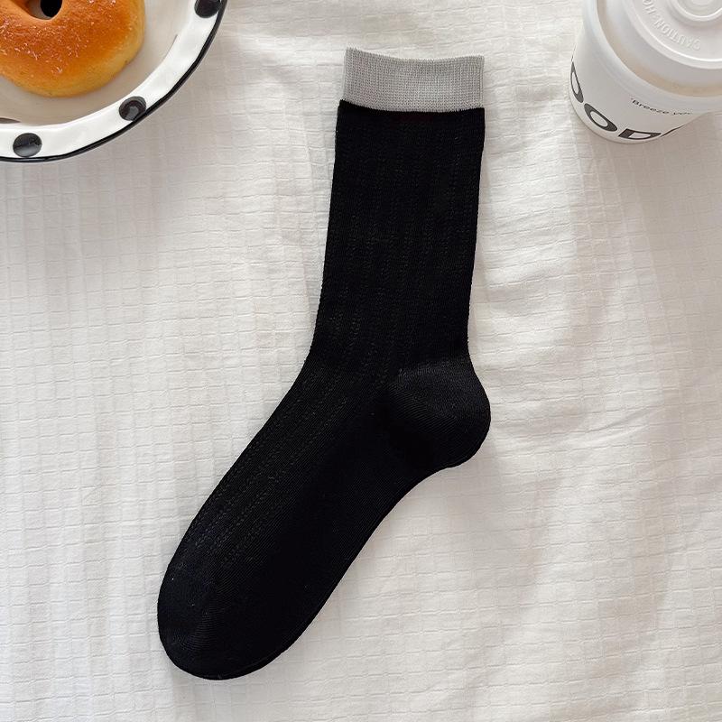 Women's Spring and Summer Thin Mesh Matching Color Boneless Sports Tube Socks