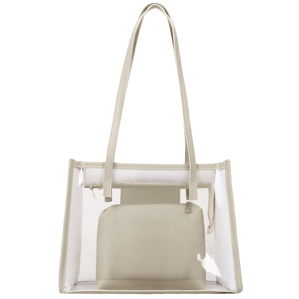 

[YUYAKESHI] Ita Bag, Clear, One-Sided Transparent Tote Bag with PU Leather Inner Pouch, Perfect for Going Out, Vinyl, and Plush Toy Storage (White)