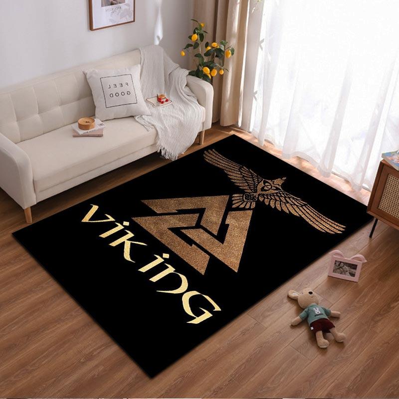 

Black Viking Carpet with Nordic Rune Symbols and Eagle Design Suitable for use as an anti-slip for living room bedroom sofas 40x60cm( 15x23in )