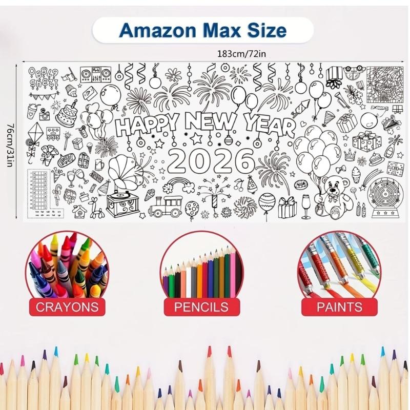 Festival Themed Waterproof Doodles Paper Mats for Children 76x183cm Large Size for Parties and Home Doodling Easy to Carry
