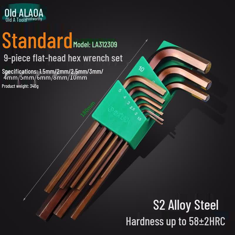 LAOA 9-Piece Extended Flat Head L-Type Hex Key Set