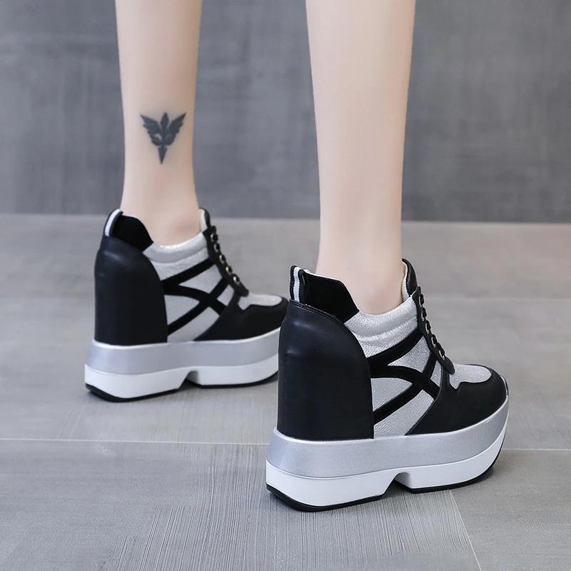 Fashion Autumn Women High Platform Shoes Height Increasing Casual Shoes 12 CM Thick Sole Trainers Breathable Shoes Women Sneakers