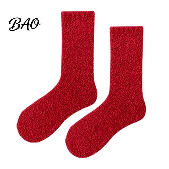 Winter Bed Socks for Cold Feet Coral Fleece Crew Women, Thickened Non-slip Warm Socks, Fuzzy Plush Lining Thermal House Soft Mittens Weather Velvet