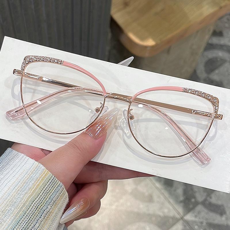 Senior Cat Eye Metal Glasses Women Men Rhinestone Metal Frame Computer Eye Protection Anti Blue Light Eyeglasses