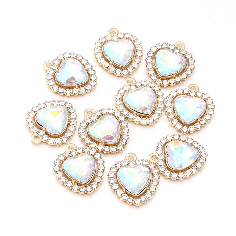 

10pcs Colorful Heart-shaped Rhinestone Pendants Alloy Small Charms For Jewelry Making DIY Earrings Bracelet Necklace Accessories