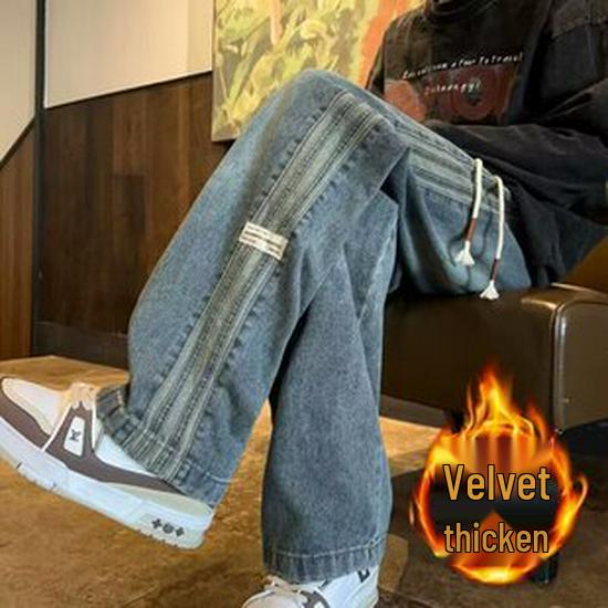 Men's Korean Style Winter Velvet-Lined Denim Jacket - Trendy, Warm, Casual Wear for Students