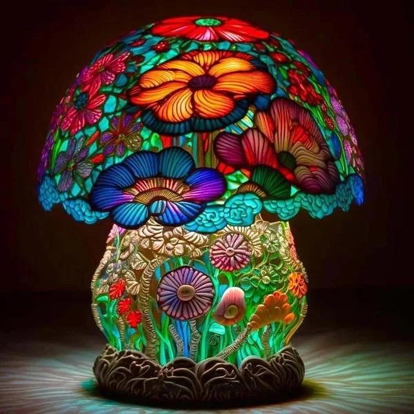 Vintage Stained Glass Mushroom Table Lamp Plant Series Snail Octopus Creative Colorful Bedroom Bedside Flower Retro Night Light