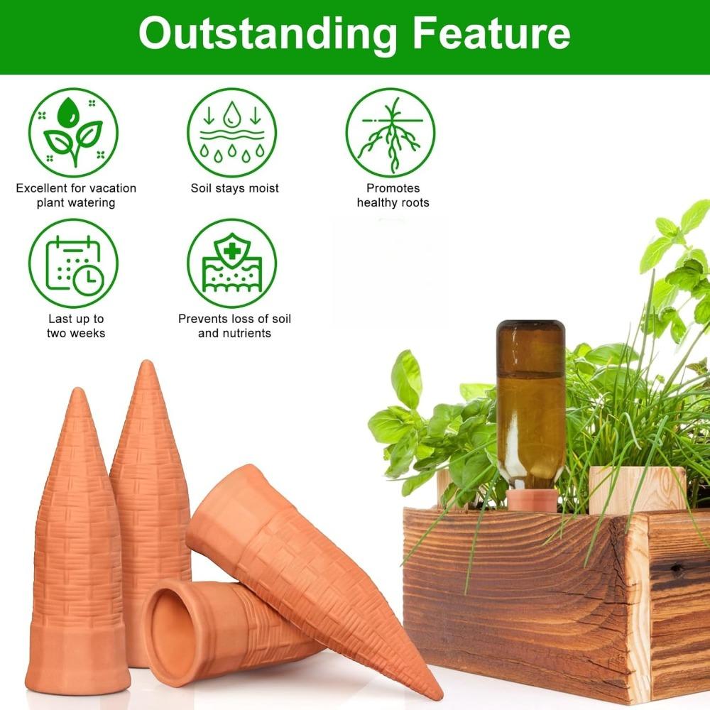 6pcs Terracotta Watering Spikes Plant Watering Devices Wine Bottle Automatic Plant Waterer for Vacations Self Watering Stakes